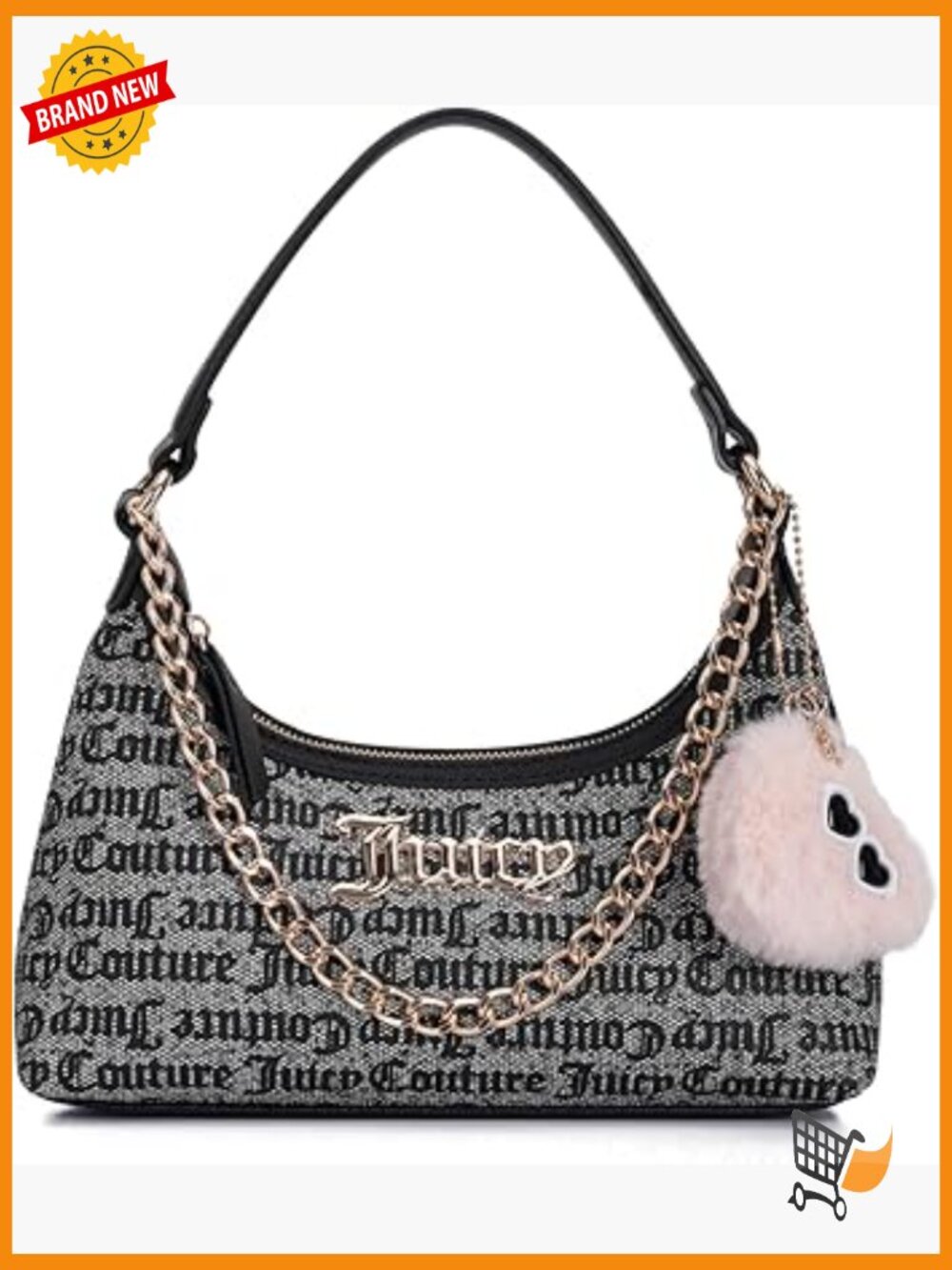 Logo Print Hobo Bag with Chain Accent - Everyday Carry